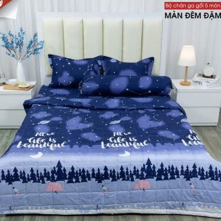 Bộ chăn ga coton poly hè 5 món