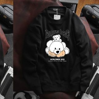 Áo sweater nam vải nỉ form bigsize 90kg - 120kg - in chữ Vacation, Lest hike và hình gấu