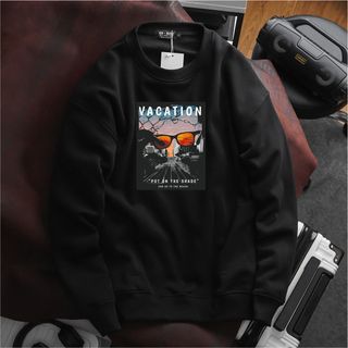 Áo sweater nam vải nỉ form bigsize 90kg - 120kg - in chữ Vacation, Lest hike và hình gấu