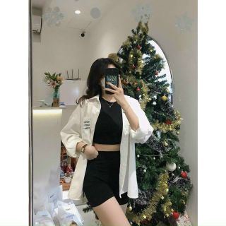 Áo khoác sơ mi nhung túi in chữ đẹp