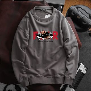 Áo sweater nam vải nỉ form bigsize 90kg - 120kg - xám in chữ Faith và hình gấu dây