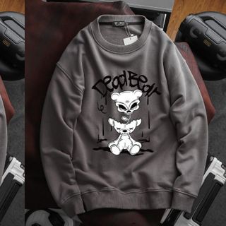 Áo sweater nam vải nỉ form bigsize 90kg - 120kg - xám in chữ Faith và hình gấu dây