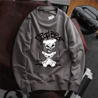 Áo sweater nam vải nỉ form bigsize 90kg - 120kg - xám in chữ Faith và hình gấu dây