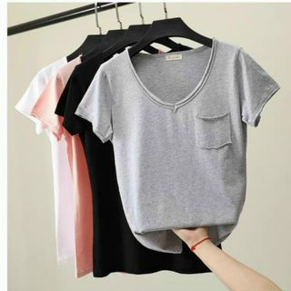 Áo thun nữ cổ tim cộc tay chất cotton giá sỉ tốt sẵn sll