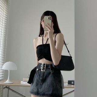 Áo croptop quây dây rút