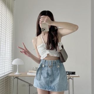 Áo croptop quây dây rút