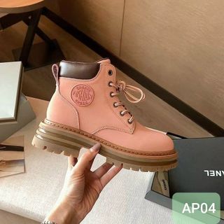 Giày Boots Nữ Da Mềm Buộc Dây Cổ Ngắn Đế Răng Cưa cách điệu AP04