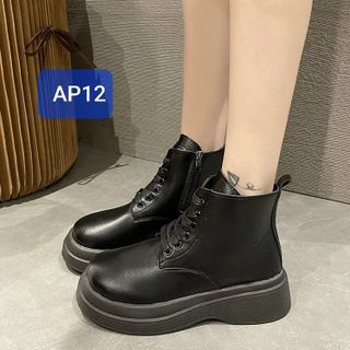 Boots nữ chất da mềm cổ ngắn phối khóa kéo hông AP12