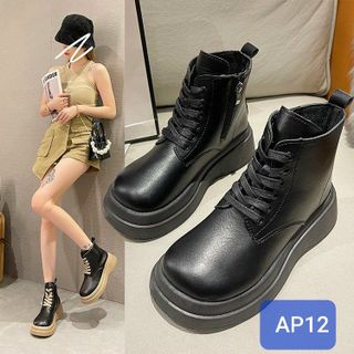 Boots nữ chất da mềm cổ ngắn phối khóa kéo hông AP12