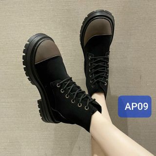 Giày Boots Nữ Da Mềm Buộc Dây phối 2 màu đẹp AP009