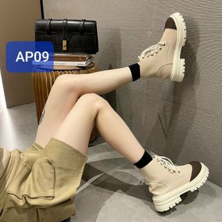 Giày Boots Nữ Da Mềm Buộc Dây phối 2 màu đẹp AP009