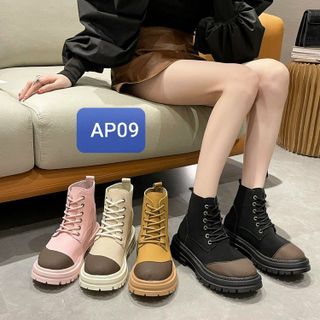 Giày Boots Nữ Da Mềm Buộc Dây phối 2 màu đẹp AP009