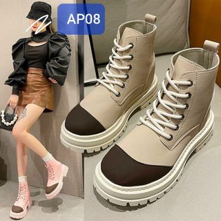 Giày Boots Nữ Da Mềm Buộc Dây phối 2 màu đẹp AP009