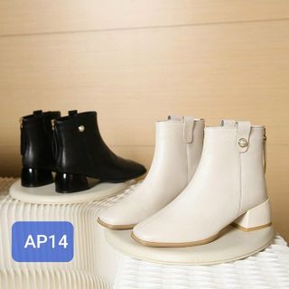 Giày Boot Nữ chất da mềm Mũi Vuông Khóa Sau tiện lợi AP14