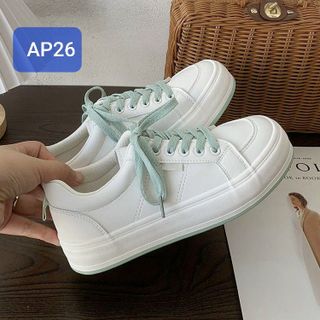 Giày thể thao nữ trắng chất da mềm phối dây khác màu AP26