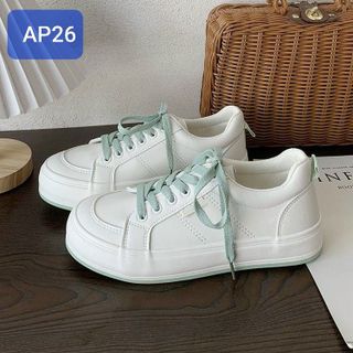 Giày thể thao nữ trắng chất da mềm phối dây khác màu AP26
