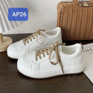 Giày thể thao nữ trắng chất da mềm phối dây khác màu AP26