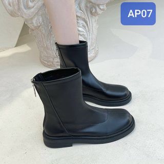Boots nữ chất da mềm đế bệt phối khóa kéo sau AP07