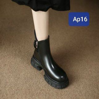 Giày Boots Nữ cổ ngắn màu trơn phối khóa kéo hông AP0016