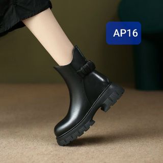 Giày Boots Nữ cổ ngắn màu trơn phối khóa kéo hông AP0016