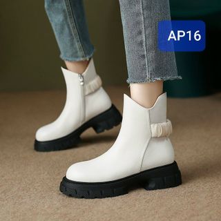 Giày Boots Nữ cổ ngắn màu trơn phối khóa kéo hông AP0016 giá sỉ