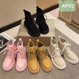 Giày Boots Nữ Da Mềm Buộc Dây Cổ Ngắn Đế Răng Cưa AP02 giá sỉ