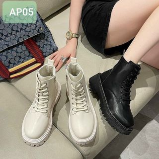 Giày Boots Nữ Da Mềm Buộc Dây Cổ Ngắn có Khóa kéo hông AP05 giá sỉ