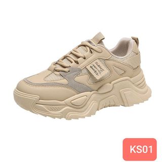 Giày thể thao nữ đế độn chất da mềm phối vải lưới thoáng khí KS01
