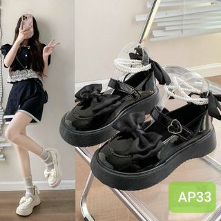 Giày búp bê nữ chất da mềm đế cao có quai ngang đính nơ AP0033