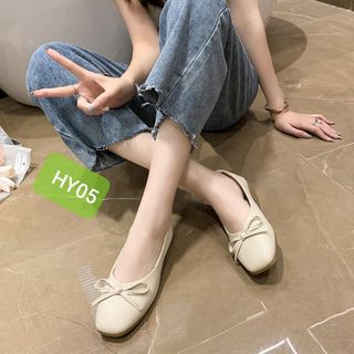 Giày búp bê đế bệt mũi vuông da mềm đính nơ