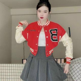 Áo khoác crotop kiểu bomber nút bấmlogo thêu chữ B