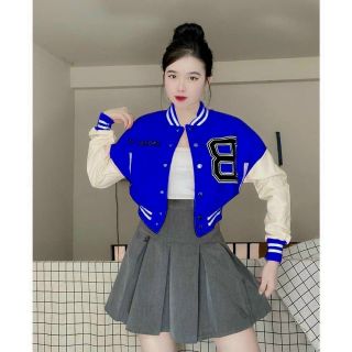 Áo khoác crotop kiểu bomber nút bấmlogo thêu chữ B