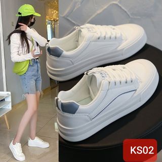 Giày thể thao nữ trắng đế thấp viền đế khác màu KS02