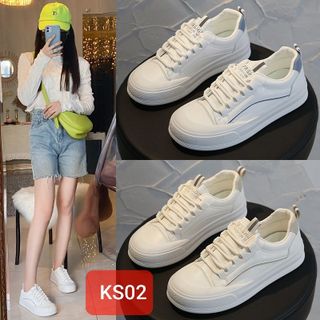 Giày thể thao nữ trắng đế thấp viền đế khác màu KS02
