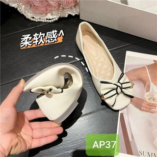 Giày búp bê nữ mũi vuông đế thấp mềm mại đính nơ AP0037