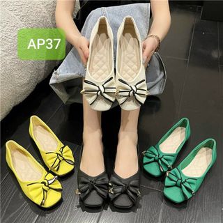 Giày búp bê nữ mũi vuông đế thấp mềm mại đính nơ AP0037