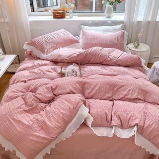 Bộ chăn ga cotton đũi Hàn bánh bèo siêu hot
