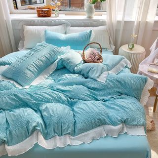 Bộ chăn ga cotton đũi Hàn bánh bèo siêu hot