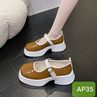 Giày búp bê nữ lolita chất da bóng đế cao AP35