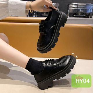 Giày lười nữ đế cao chất da cột dây HY04