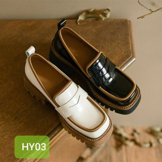 Giày lười nữ đế cao chất da mềm đế khác màu HY03