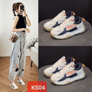 Giày thể thao nữ màu trắng phối màu đế chống trơn trượt KS04