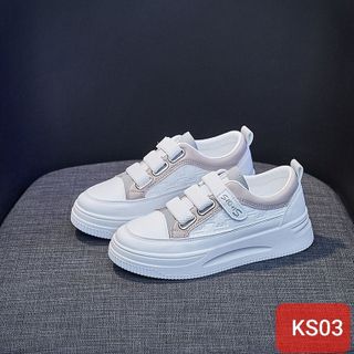 Giày thể thao nữ quai dán màu trắng phối màu xinh xắn KS03