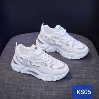 Giày thể thao nữ màu trắng đế cao tôn dáng KS05 giá sỉ