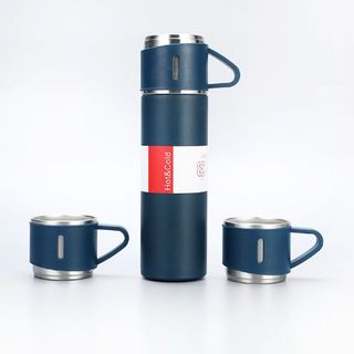 Set Bình Giữ Nhiệt Kèm Ly Uống (đen, xám)