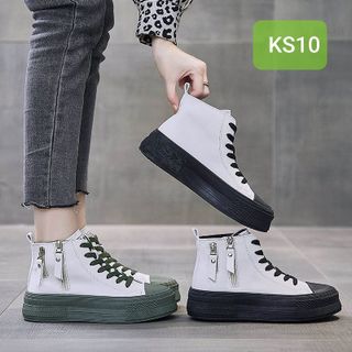 Giày thể thao nữ trắng cổ cao đế bằng tăng chiều cao KS10