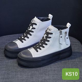 Giày thể thao nữ trắng cổ cao đế bằng tăng chiều cao KS10