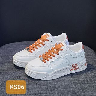 Giày thể thao nữ chất da mềm đế cao phối chữ cá tính KS06