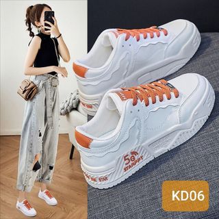 Giày thể thao nữ chất da mềm đế cao phối chữ cá tính KS06