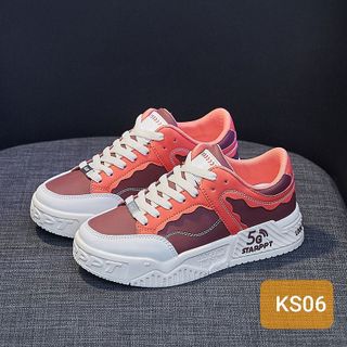 Giày thể thao nữ chất da mềm đế cao phối chữ cá tính KS06